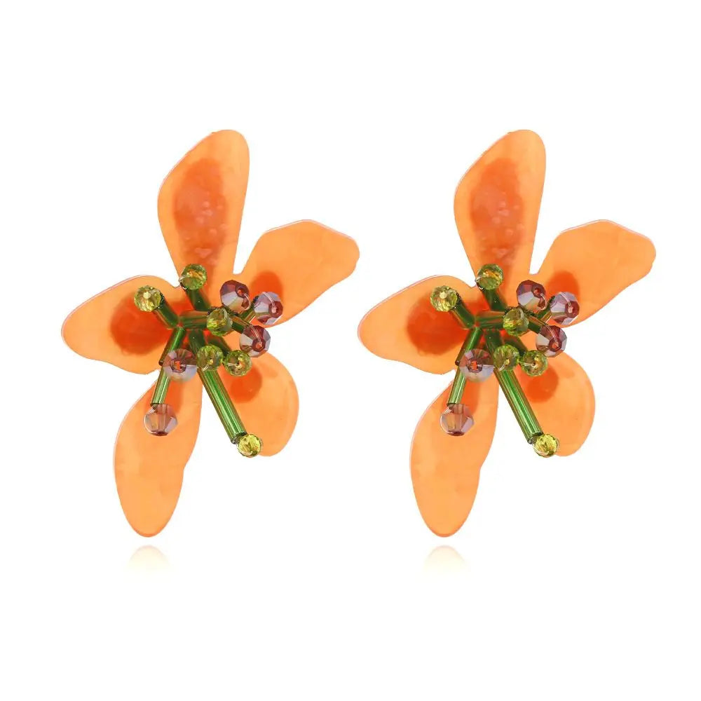 Brinco Feminino Doce Romântico de Primavera, Brincos de Metal em Liga com Flor, Brincos de Stud de Resina Colorida