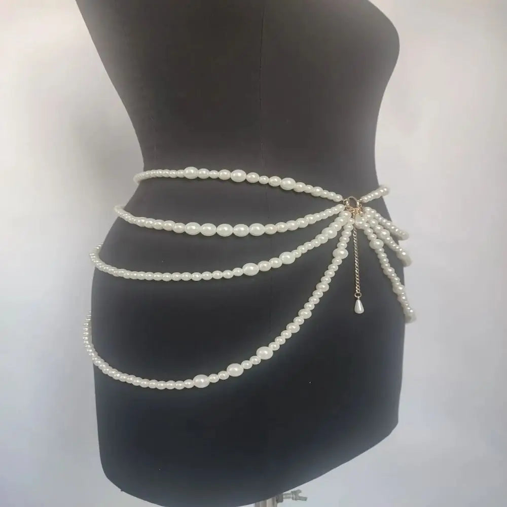 Cintura de Pérolas Multicamadas Y2K para Moda Feminina, Acessórios de Corpo com Personagem Retro para Festas, Cintos de Acessórios