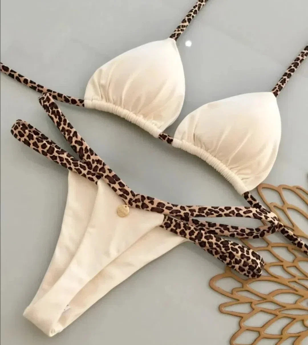Novo Biquíni Feminino Sunga de Praia Férias Roupa de Banho Conjunto de Biquíni Estampado de Leopardo Roupa de Praia Sunga Biquíni