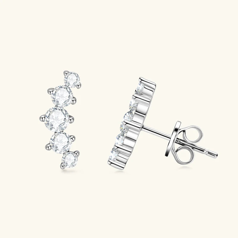Brincos em Moissanite IOGOU D VVS1 com Curvas Graduadas para Mulheres, Brincos de Pirecing em Estilo Stud, Joias Finas em Prata Esterlina 925