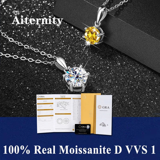 Colar de Pingente de Moissanita em Prata 925 com 6 Garras para Mulheres Design Moderno Cor D VVS Aprovado no Teste de Diamante Joia com caixa GRA