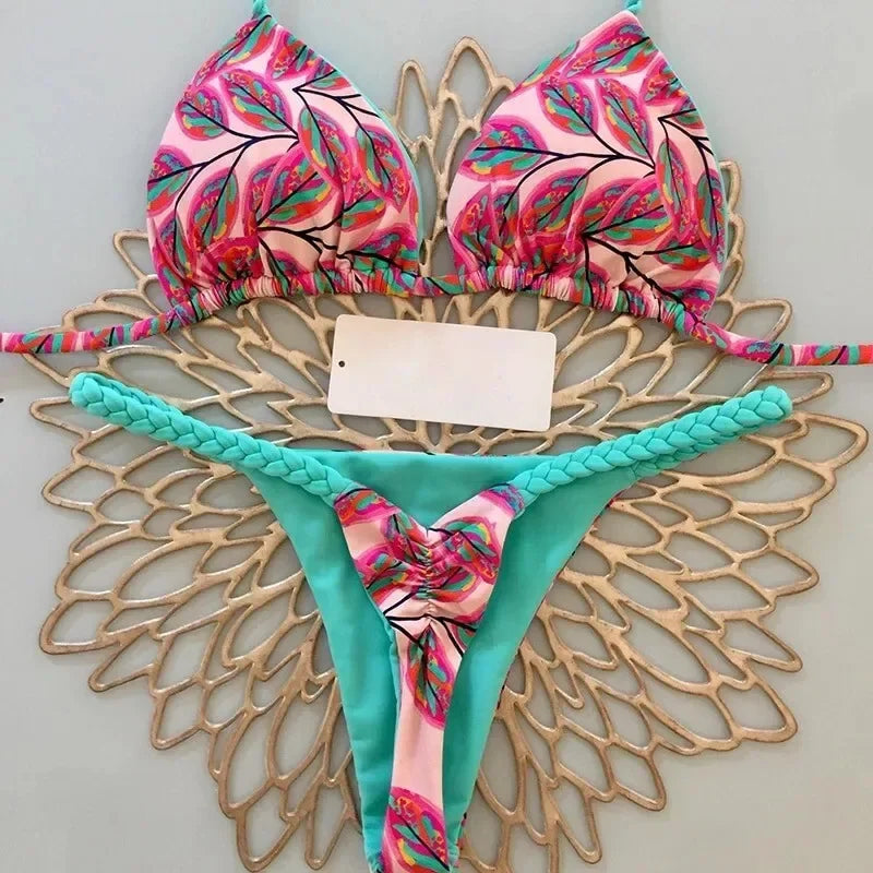 Novo Biquíni Feminino Sunga de Praia Férias Roupa de Banho Conjunto de Biquíni Estampado de Leopardo Roupa de Praia Sunga Biquíni