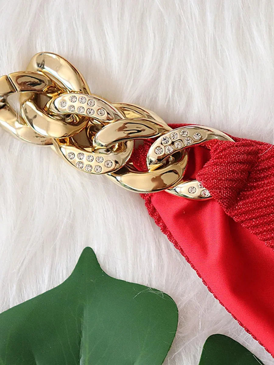 Biquíni de Cadeia de Halter com Diamante de Strass para Mulheres, Roupa de Banho Feminina, Conjunto de Biquíni com Duas Peças, Roupa de Banho Brasileira