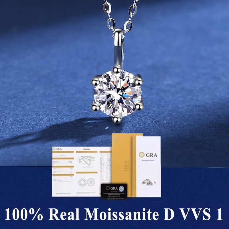 Colar de Pingente de Moissanita em Prata 925 com 6 Garras para Mulheres Design Moderno Cor D VVS Aprovado no Teste de Diamante Joia com caixa GRA