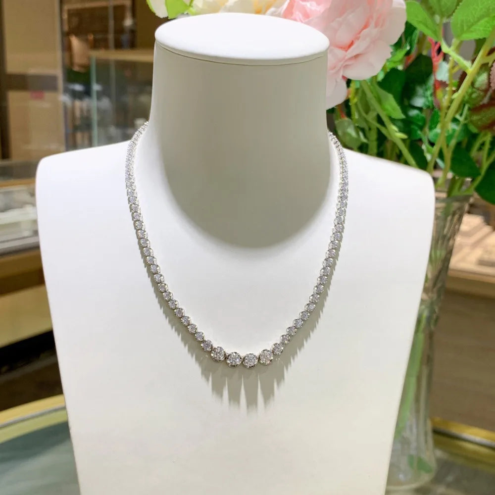 Colar de Tênis Moissanite 1.2ct para Mulheres com Certificado, Original 925 Prata Esterlina, Joia de Corrente Clavicular, Presente de Diamante