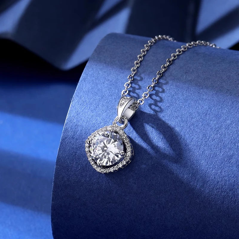 Colar de Pingente de Moissanita em Prata 925 com 6 Garras para Mulheres Design Moderno Cor D VVS Aprovado no Teste de Diamante Joia com caixa GRA