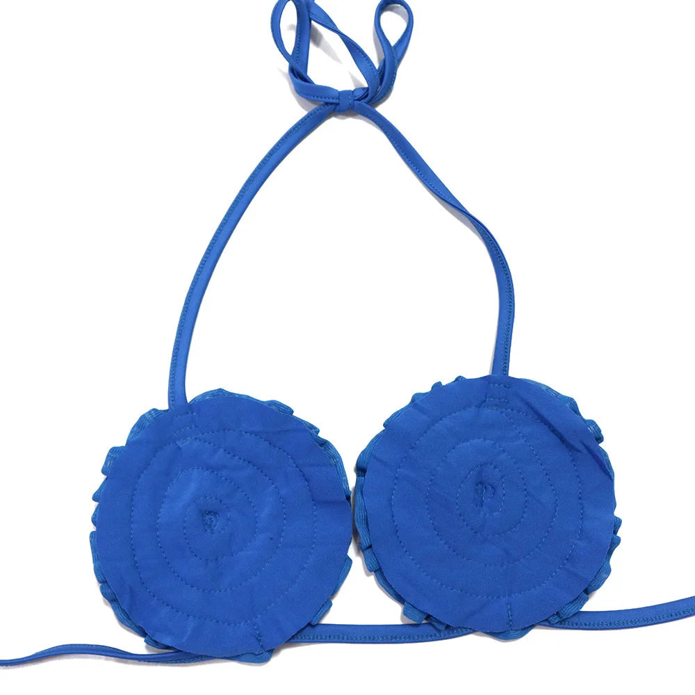 Conjunto novo de 3 peças DEAT Moda Maiô Halter Costas Descobertas Para Mulheres Praia Férias Bikini com Laço Flor 3D Feminino 33A4132