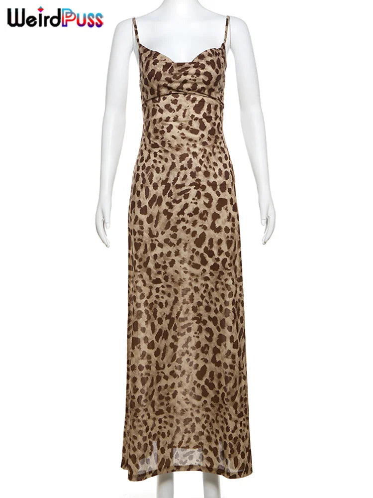 Vestido de Verão Sexy com Estampa de Onça Puss Estranha para Mulher, Com Decote Colarinho, Alças Finas, Costas Descobertas, Rendas, para Festas e Clube, Vestidos Justos