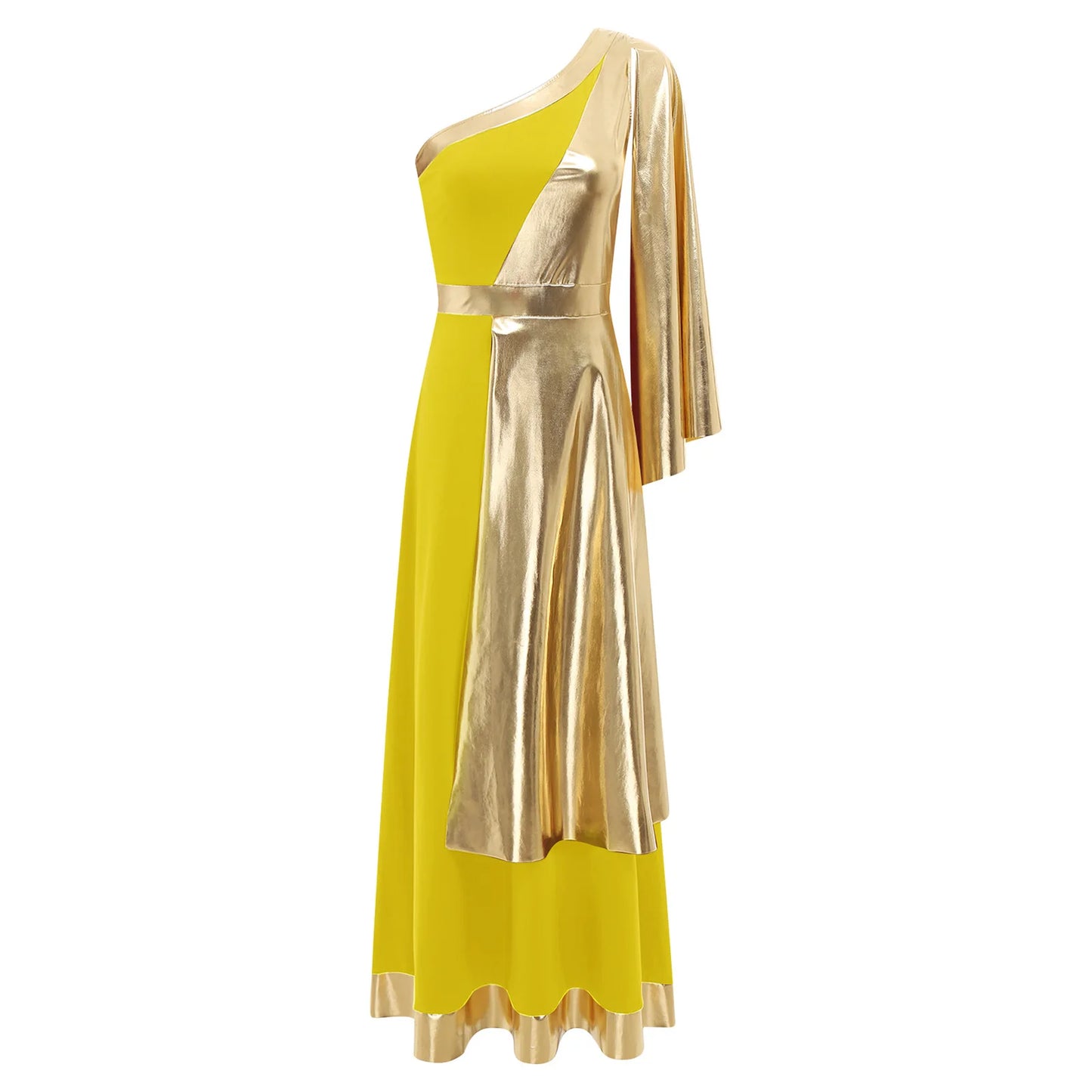 Vestido de Dança Lirica Cristã Feminina Fantasia de Halloween Vestido de Beleza Antiga Grega Romana Cosplay Túnica Tecido Metálico Brilhante Camada Toga