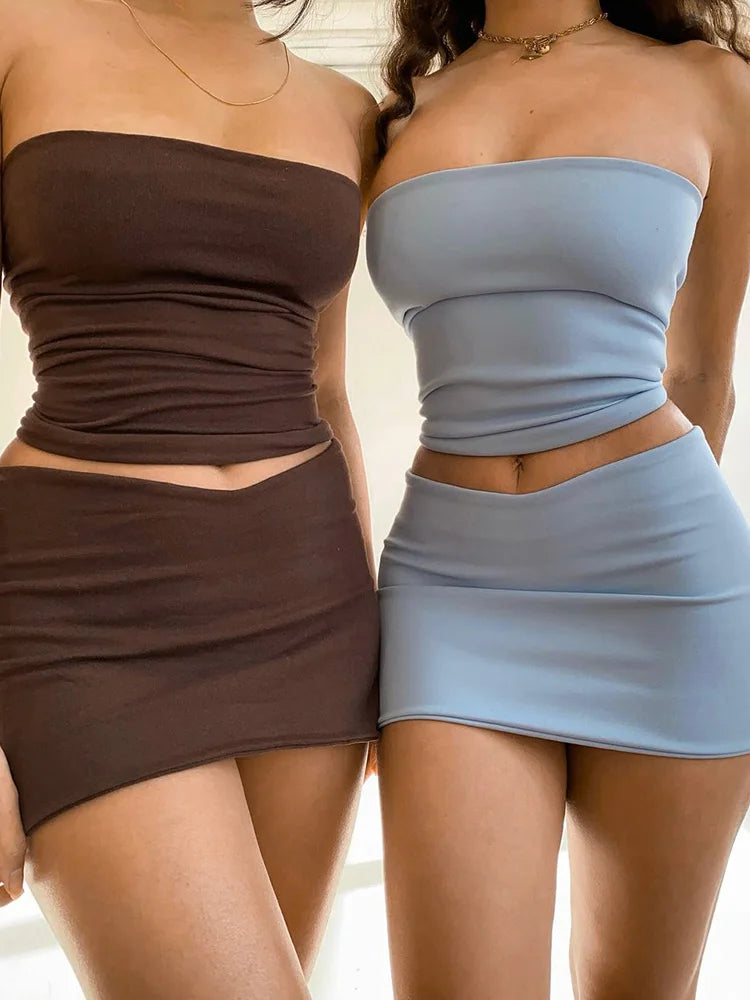 Conjuntos de Dois Peças para Festa e Balada com Tubos e Saias Mini Dulzura Mulheres Primavera 2025 Roupas para Férias Itens por Atacado para Negócios