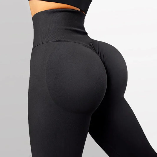 Leggings de Fitness Tricotadas Sem Costura Calças GYM Femininas de Cintura Alta com Efeito Bumbum e Calças de Ioga Justas