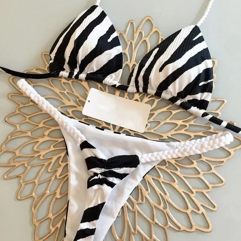 Novo Biquíni Feminino Sunga de Praia Férias Roupa de Banho Conjunto de Biquíni Estampado de Leopardo Roupa de Praia Sunga Biquíni