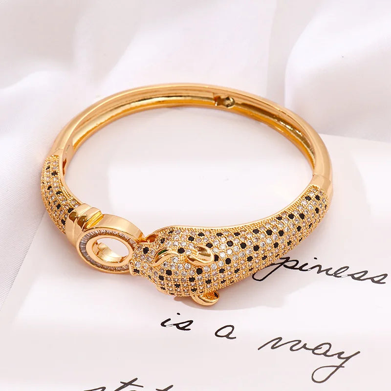 Nova Exquisita Pulseira de Leopardo Feminina Full Diamond Luxo Leve Hip Hop Personalizada