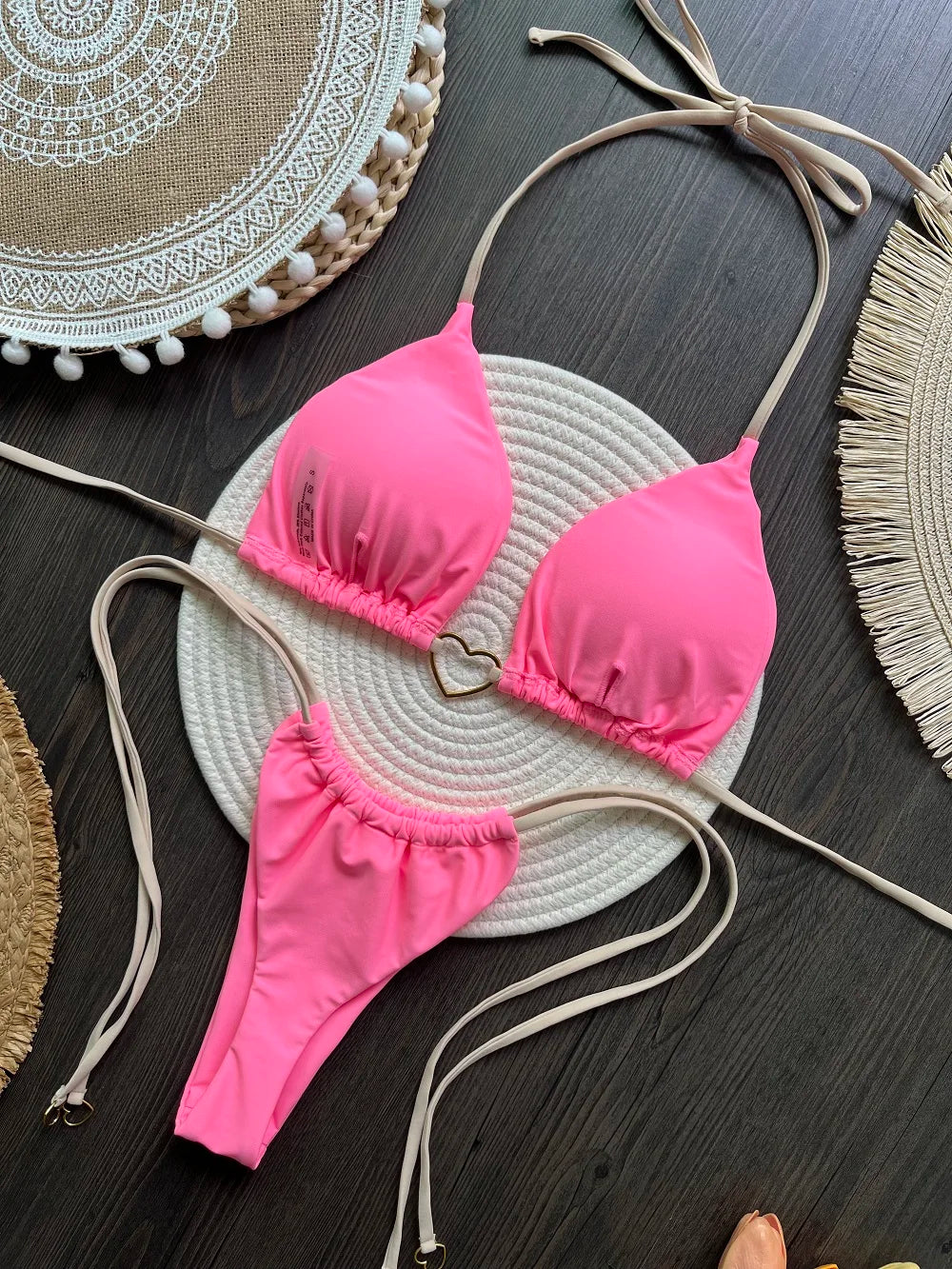 Conjunto de Biquíni Sexy Halter de Cor Sólida RUOTONSEPT, maiô feminino de duas peças, com triângulo e fio dental, traje de banho estilo brasileiro.