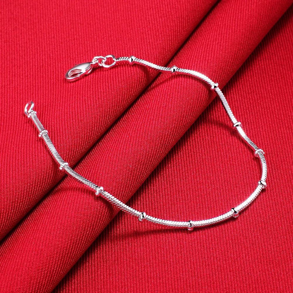Novos Braceletes de Prata 925 Esterlina para Mulheres com Corrente de Contas de Cobra Fina, Moda para Casamento, Festa, Presentes de Natal, Joias