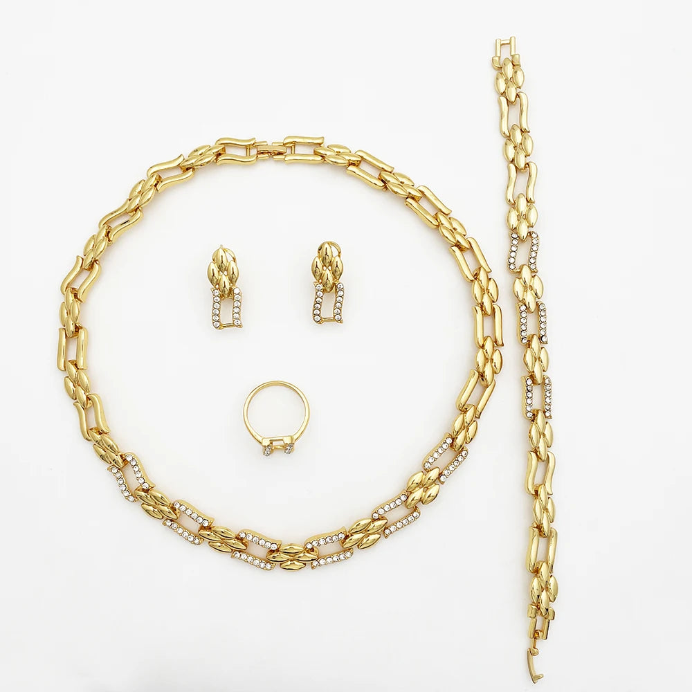 Conjunto de Joias em Ouro Dubai, Colar Cubano e Brincos para Mulheres, Jóias de Casamento para Noivas, Presente para Festa de Banquetet