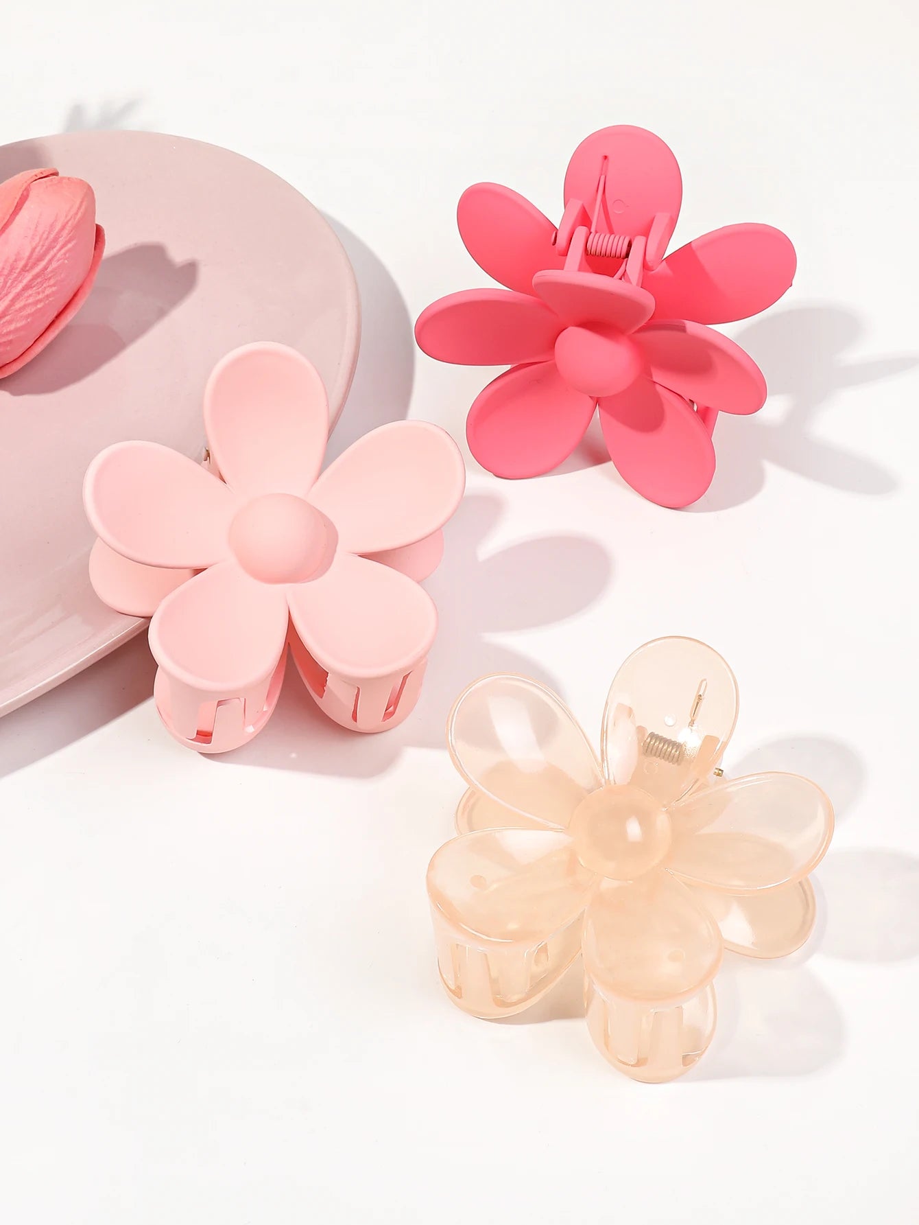 4 Peças de Grampos de Cabelo em Flor Rosa de 3 Polegadas, Grampos de Cabelo Grandes para Mulheres com Cabelo Fino, Grosso ou Cacheado, Grampos de Mandíbula com Forte Fixação dos Anos 90
