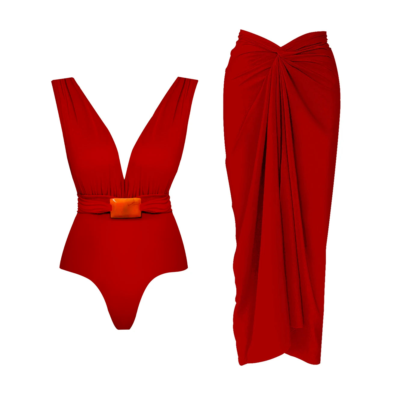 Maiô em 2 peças com decote em V profundo e saia longa, roupas de banho femininas sexy, biquíni brilhante, maiô estampado, moda de praia
