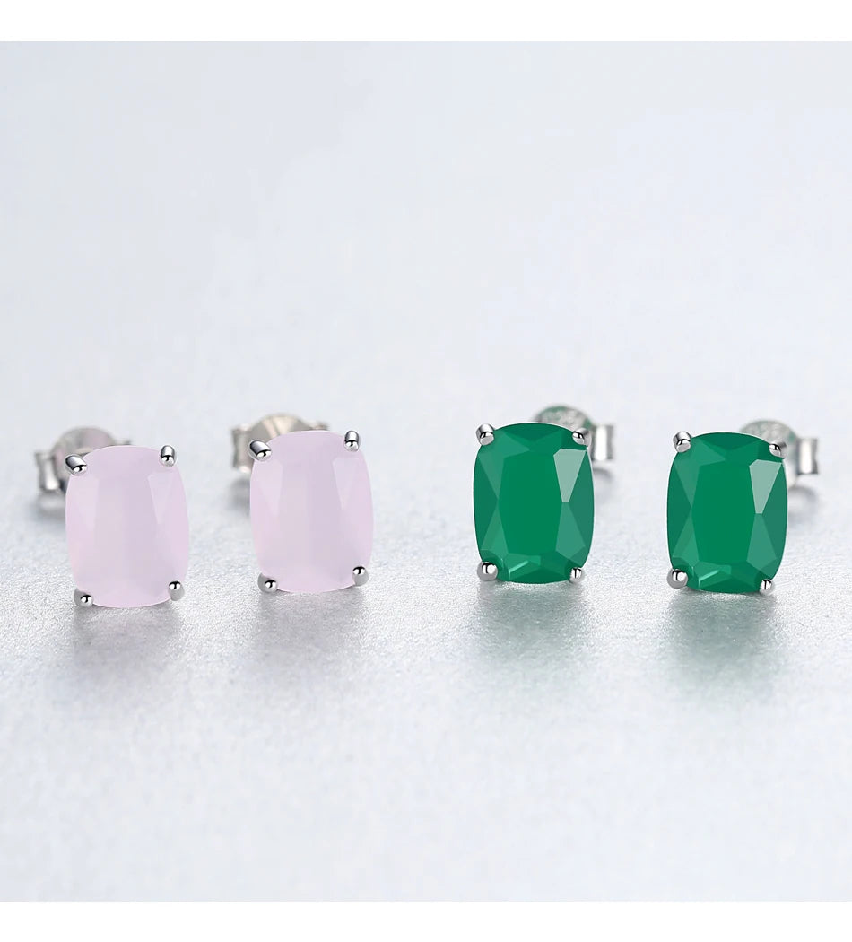 PAG&MAG Brinco de Pedra Verde em Prata Esterlina 925 Redondo para Mulheres, Elegante para Casamento e Noivas, Joias Finas