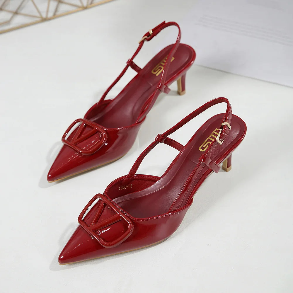 Sandália Feminina KM-ROYA 2025 de Luxo com Fivela de Qualidade, Salto Médio de 6CM/2.4polegadas, Sapatos de Vestido, Sapatos Tipo Pump, Sandálias Femininas para Uso Externo