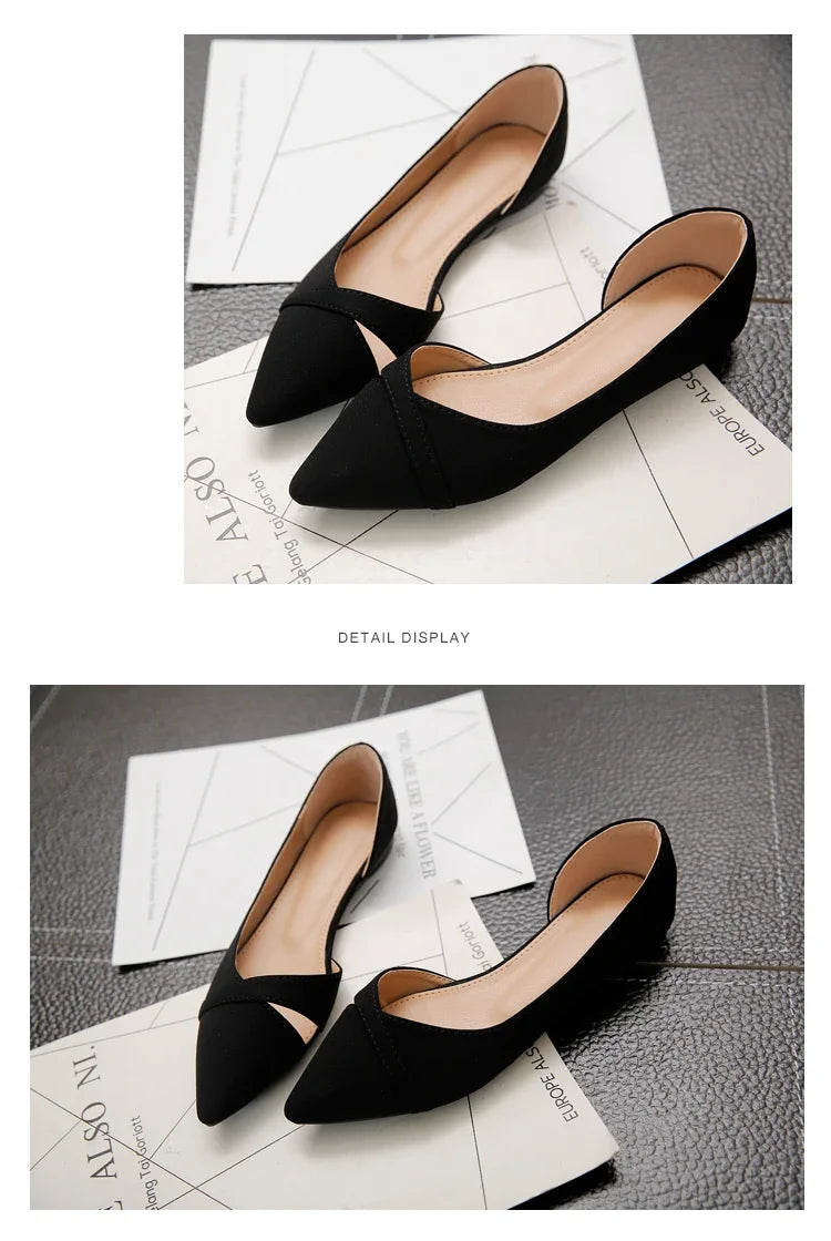 Sapatilhas Femininas Rosa Preto Cor Sólida Tamanho Pequeno 33 34 Grande 41 42 43 44 Couro Suede Bico Fino Sapatos de Escritório para Mulheres com Salto Baixo