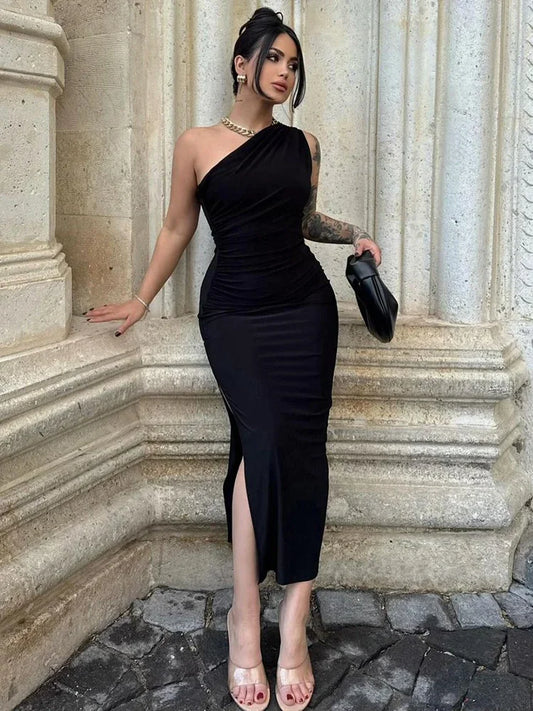 Vestido Maxi Feminino Preto de Verão, Moda Sexy, Fenda, Sem Mangas, Costas Nuas, Slimle Casual Club Elegant Lady Party Dress