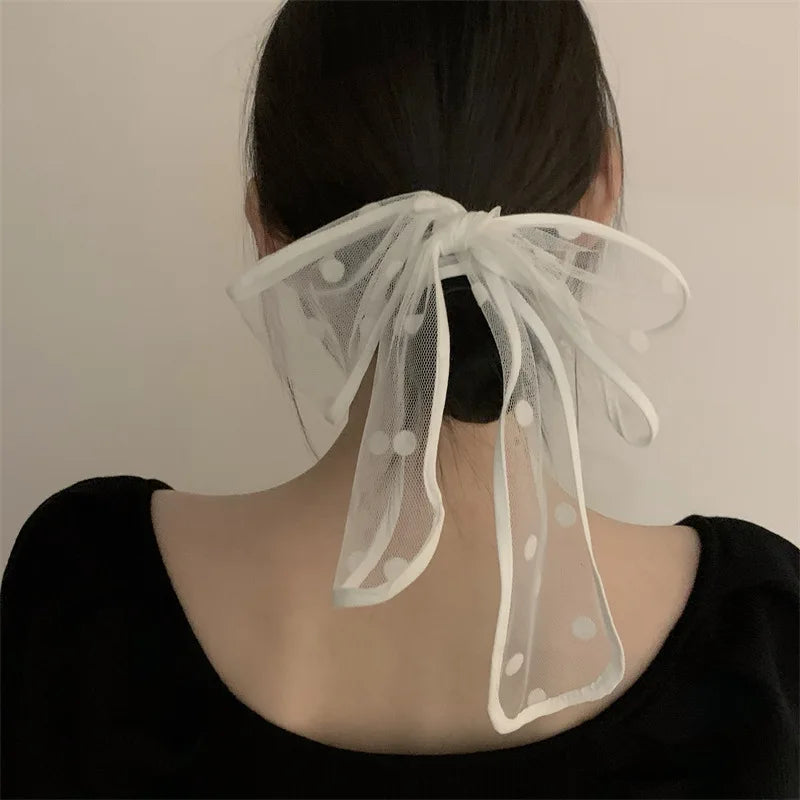 Lenço de Cabelo de Renda Retro Lystrfac Moda Francesa para Mulheres, Faixa de Cabelo com Bordado Preto, Laço Longo, Acessórios Vintage para Cabelo