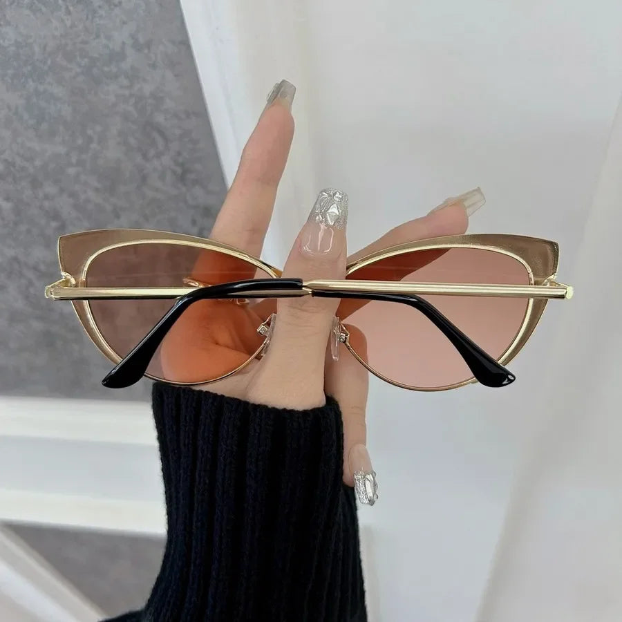 Óculos de sol estilo gato casuais para mulheres e homens, armação em metal, luxuosos, marca de moda.