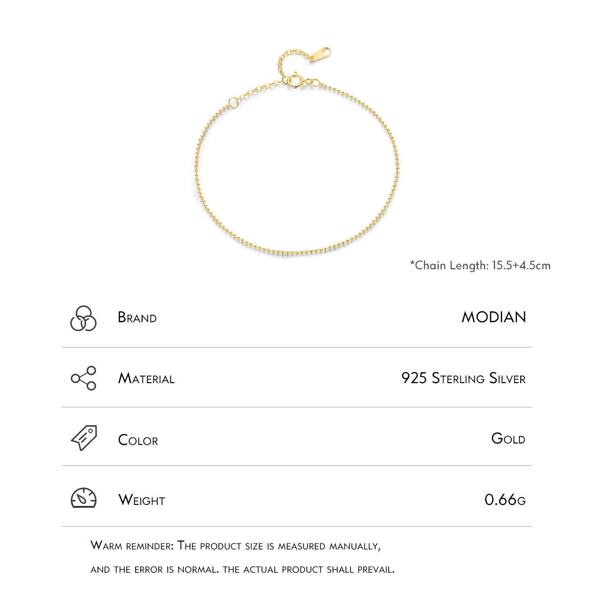 MODIAN Pulseira Ajustável Empilhável de Pequenas Esferas Finas em Prata Esterlina 925 - Presente de Dia dos Namorados para Mulheres - Joias Finas