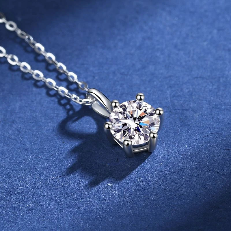 Colar de Pingente de Moissanita em Prata 925 com 6 Garras para Mulheres Design Moderno Cor D VVS Aprovado no Teste de Diamante Joia com caixa GRA