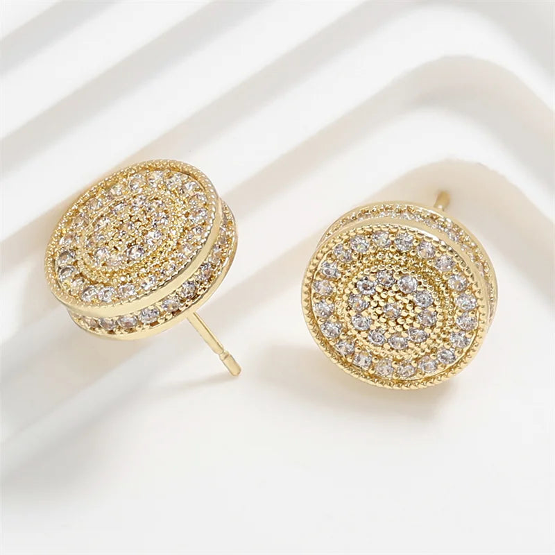 Brincos de Stud Zirconia Micro em Inlay Redondo ZAKOL Exquisito para Mulheres, Joias de Festa de Casamento com Geometria Completa de CZ