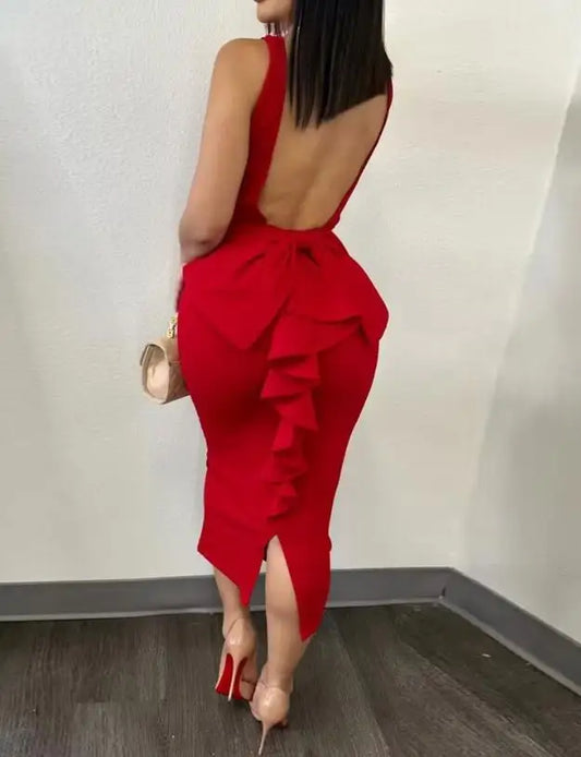 Vestidos Elegantes para Mulheres Vestido de Festa Sem Costas com Decote Sexy e Barra de Renda Moda Casual Primavera Verão Outono 2023