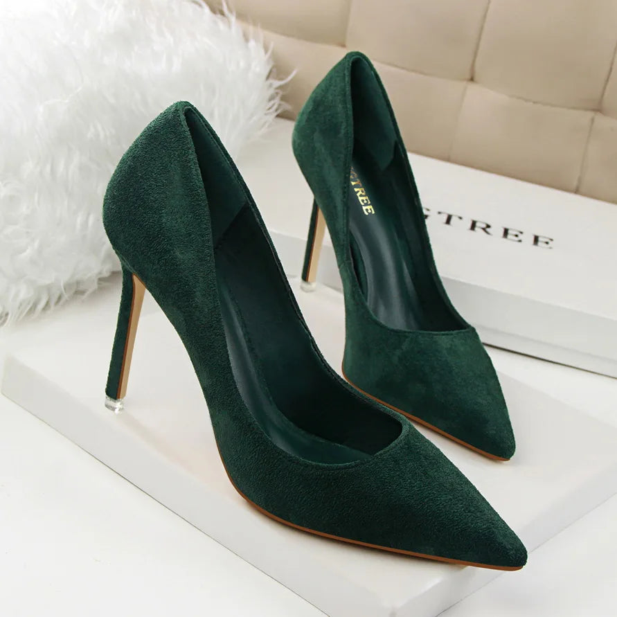 Mulheres Sapatos de Salto Alto 9cm Amarelo Bordô, Bombas Tamanho Plus, Stripper de Camurça, Escarpins para Casamento e Noivas, Scarpins Verde Azul para Festas