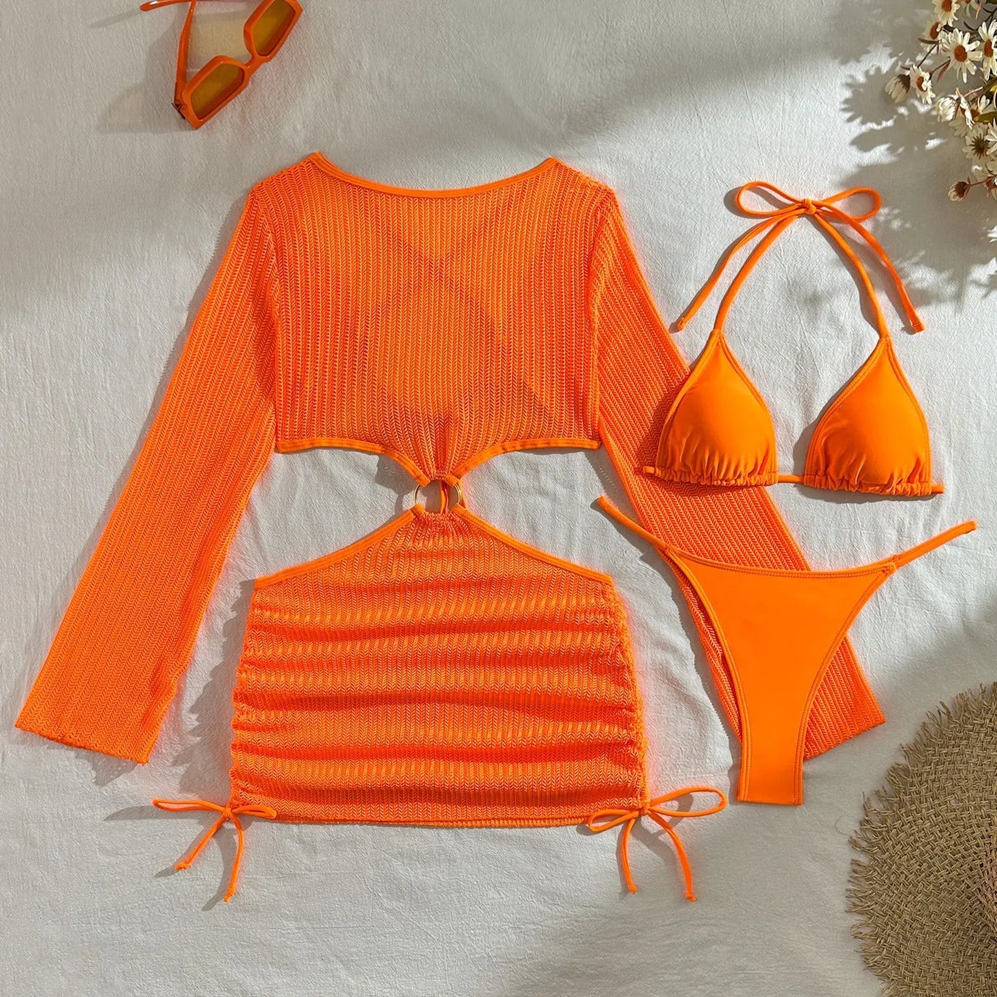 Biquínis Sexy 2025 Trajes de Banho Femininos Conjunto de Biquíni Brasileiro de Três Peças Roupas de Praia Trajes de Banho para a Piscina