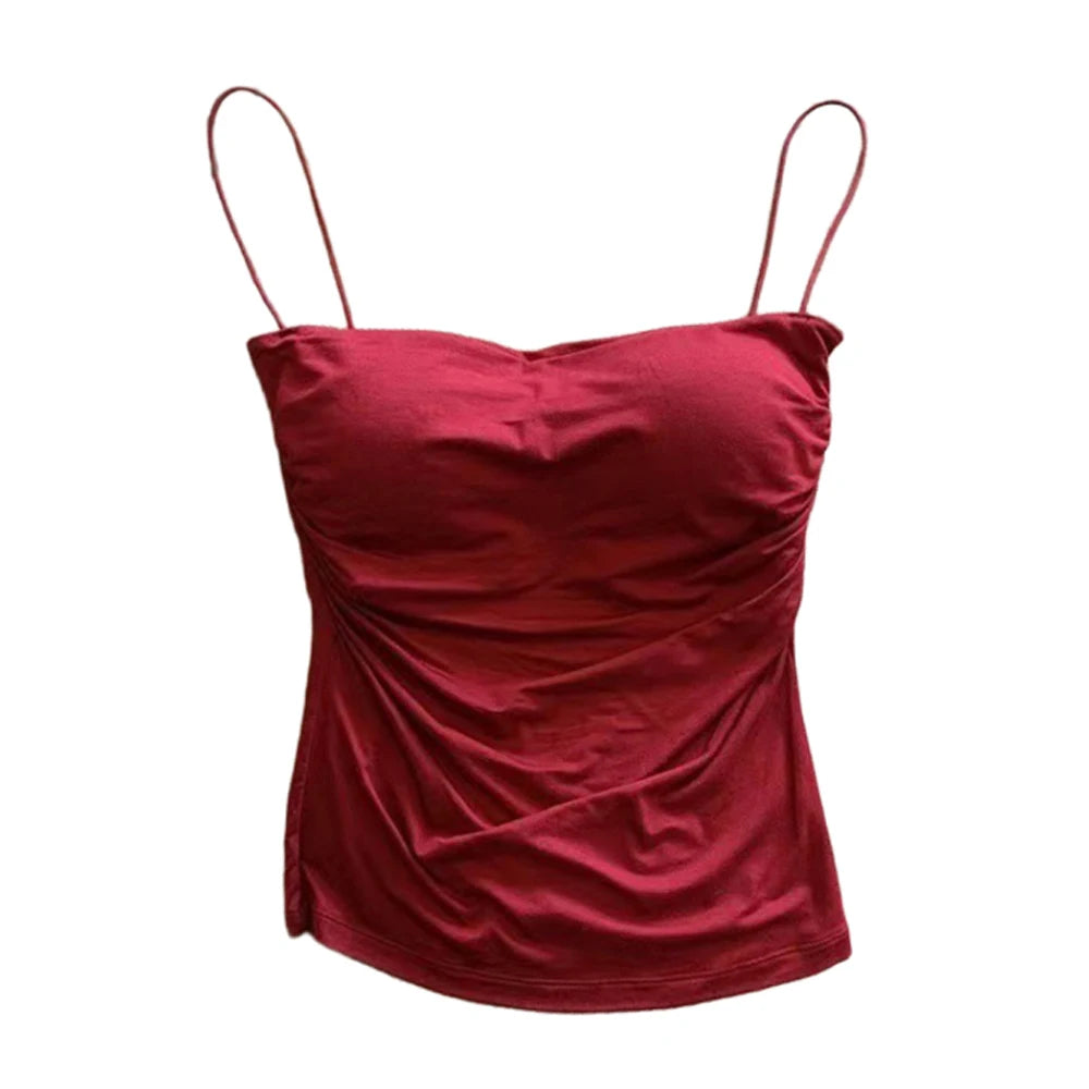 Camisetas Regatas de Verão para Mulheres com Sutiã Embutido, Regatas de Alça Fina, Top Cropped, Tecido Casual de Cor Sólida