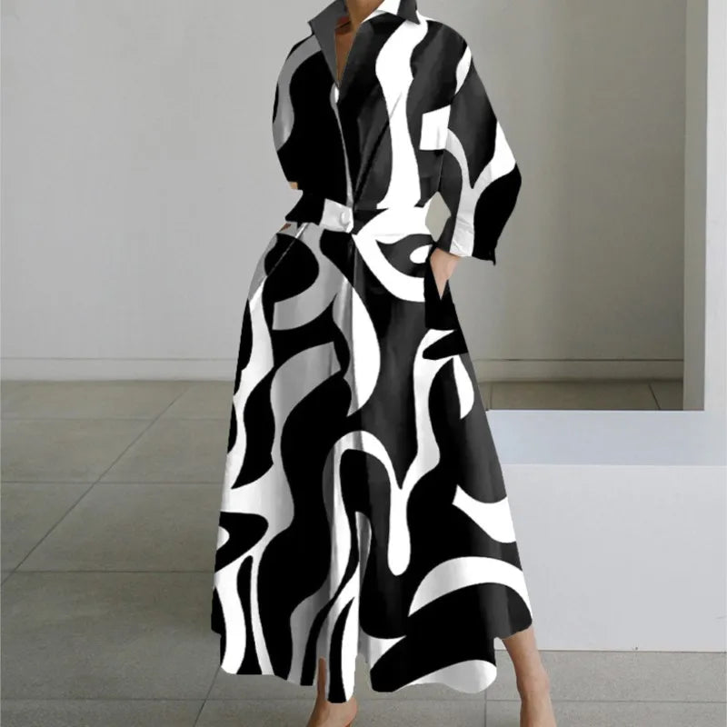 Vestidos Para Mulheres 2024 Vestido Casual Elegante de Verão para Festa, Vestido Camiseta de Bolinha com Decote em V, Estampa Solta com Botões