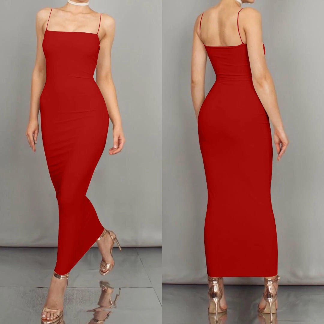 Vestido Longo de Alça Feminino de Verão JZ461, Vestido Suspender Sexy para Clube