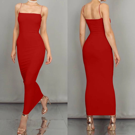 Vestido Longo de Alça Feminino de Verão JZ461, Vestido Suspender Sexy para Clube