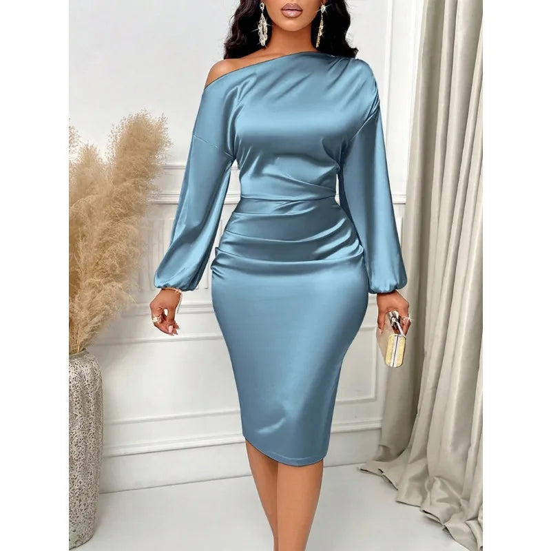 Vestido Feminino Slim Fit de Manga Longa com Decote Redondo e Manga Oca Personalizada Temperamento Novo da Europa 2025