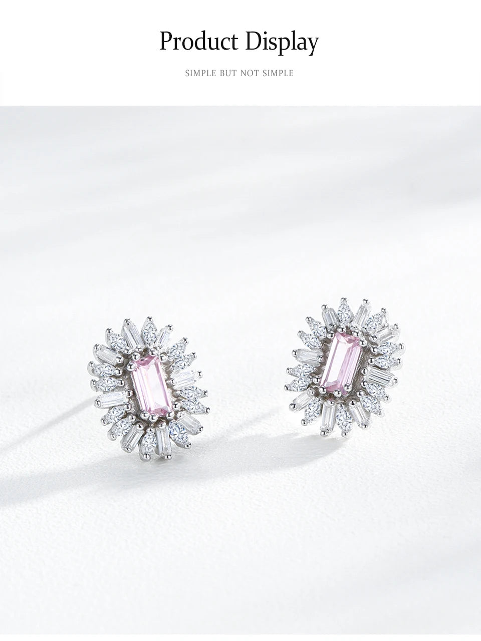 Conjunto de Jóias Românticas para Casamento Ailmay Luxuoso Colar e Brincos de Prata Esterlina 925 com Girassol Rosa Retangular para Mulheres