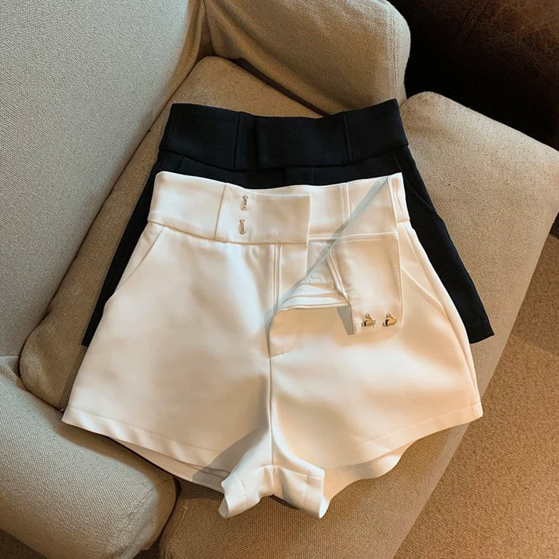 Shorts Femininos Mooyufon Shorts Pretos Femininos Harajuku Elegância Shorts de Cintura Alta A Linhas Slim Casuais Calças Retas de Menina Sexy