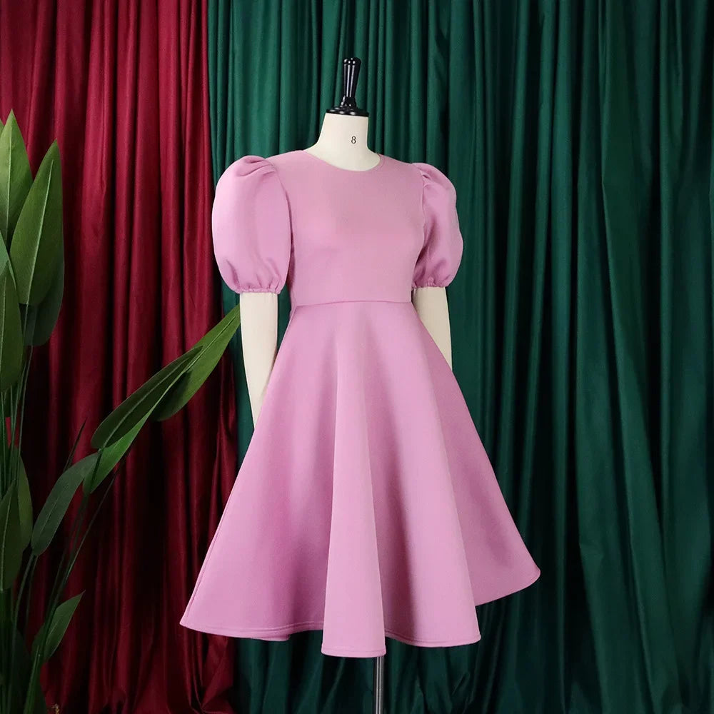 Vestidos Elegantes para Mulher 2024, Decote em O, Manga Curta, Cintura Alta, Pregas, Midi Luxuoso para Festas de Aniversário e Jantares