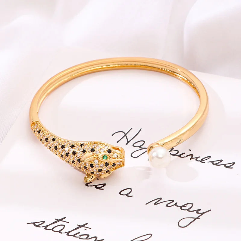 Nova Exquisita Pulseira de Leopardo Feminina Full Diamond Luxo Leve Hip Hop Personalizada