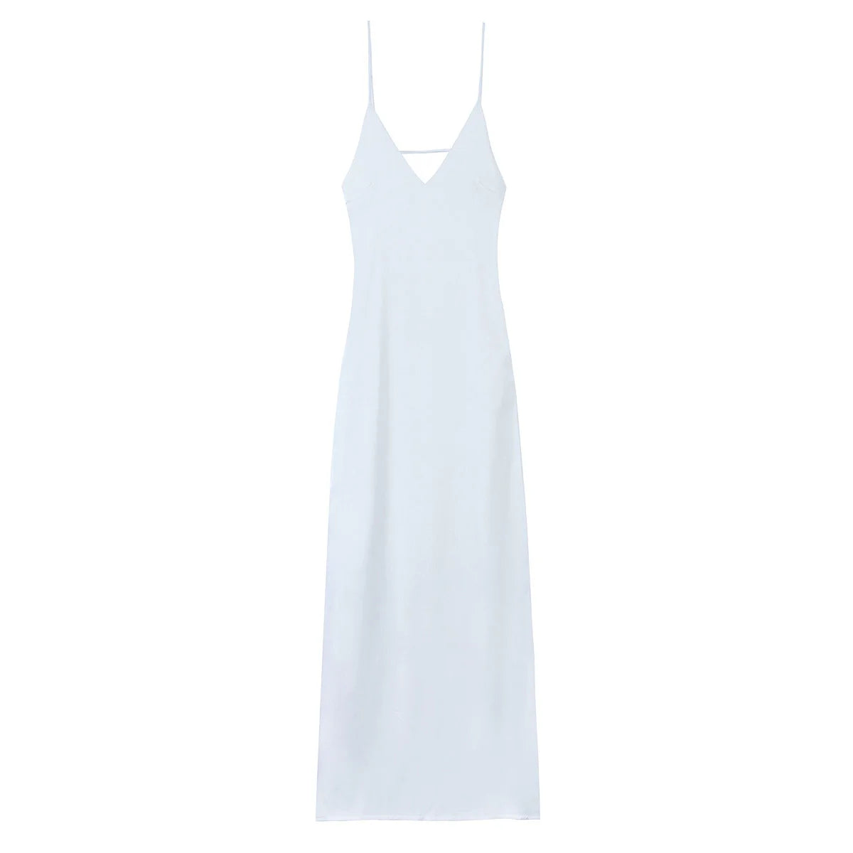 Vestido Longo Elegante Sem Mangas TRAFZA Feminino de Verão Amarelo Manchado com Decote em V para Festa e Férias 2025
