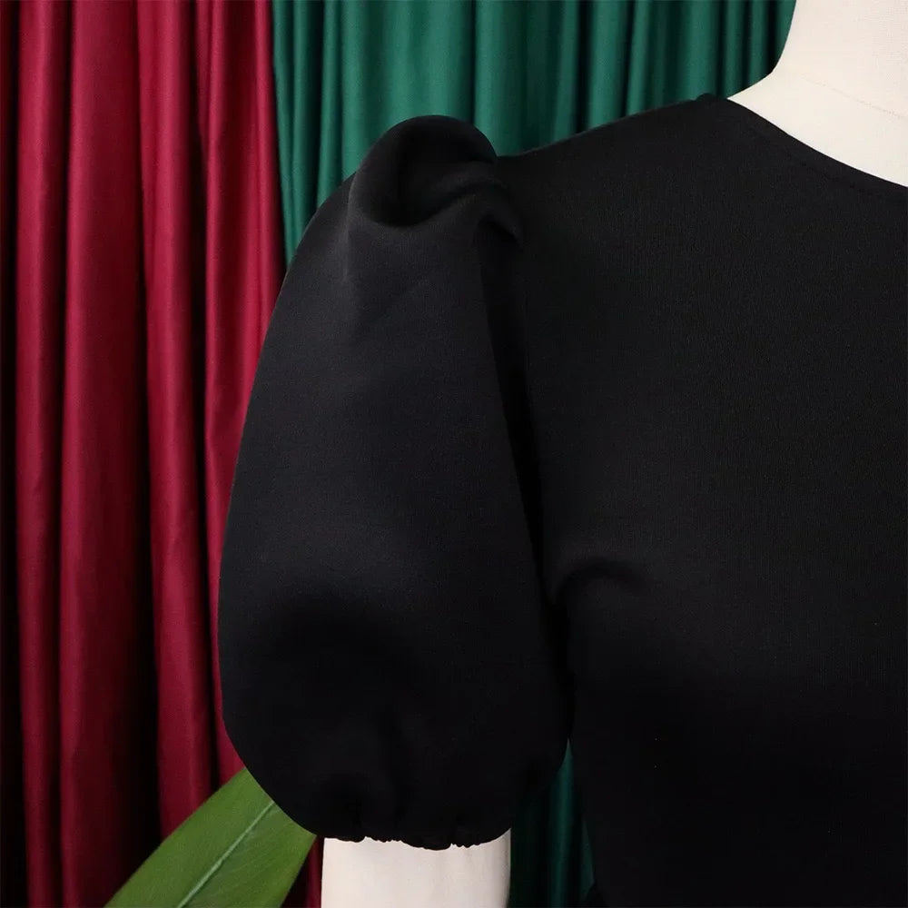 Vestidos Elegantes para Mulher 2024, Decote em O, Manga Curta, Cintura Alta, Pregas, Midi Luxuoso para Festas de Aniversário e Jantares
