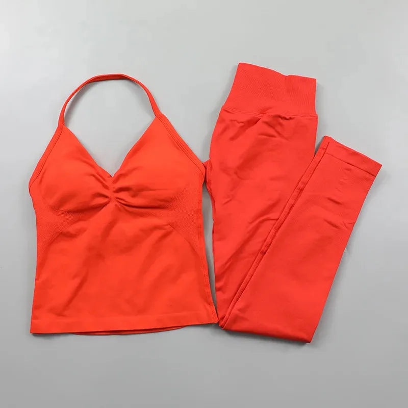 Conjunto de Leggings Impact para Mulheres Conjunto de Yoga Sem Costura Roupa de Fitness Legging com Bumbum Definido Top de Tanque Almofadado Conjuntos de Treino Roupas Esportivas