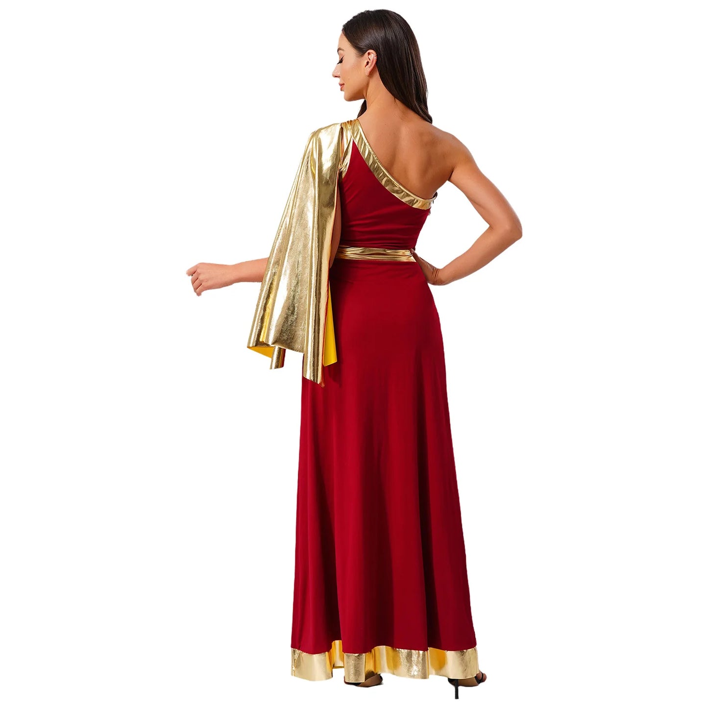 Vestido de Dança Lirica Cristã Feminina Fantasia de Halloween Vestido de Beleza Antiga Grega Romana Cosplay Túnica Tecido Metálico Brilhante Camada Toga