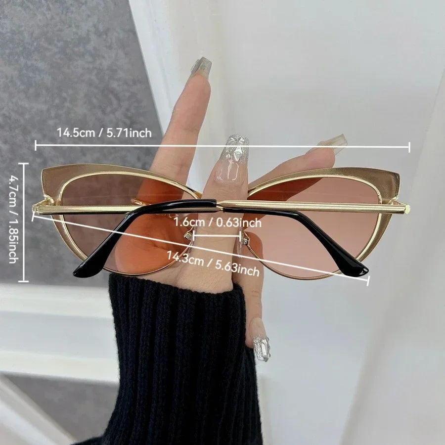 Óculos de sol estilo gato casuais para mulheres e homens, armação em metal, luxuosos, marca de moda.