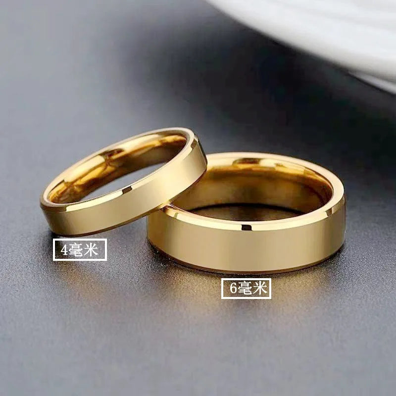 Anéis de Casal RAMOS em Aço Inoxidável Liso Dourado Simples 4MM 6MM Joias de Casamento para Mulheres e Homens Presentes de Noivado