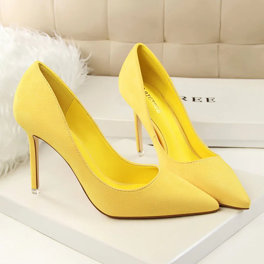 Mulheres Sapatos de Salto Alto 9cm Amarelo Bordô, Bombas Tamanho Plus, Stripper de Camurça, Escarpins para Casamento e Noivas, Scarpins Verde Azul para Festas